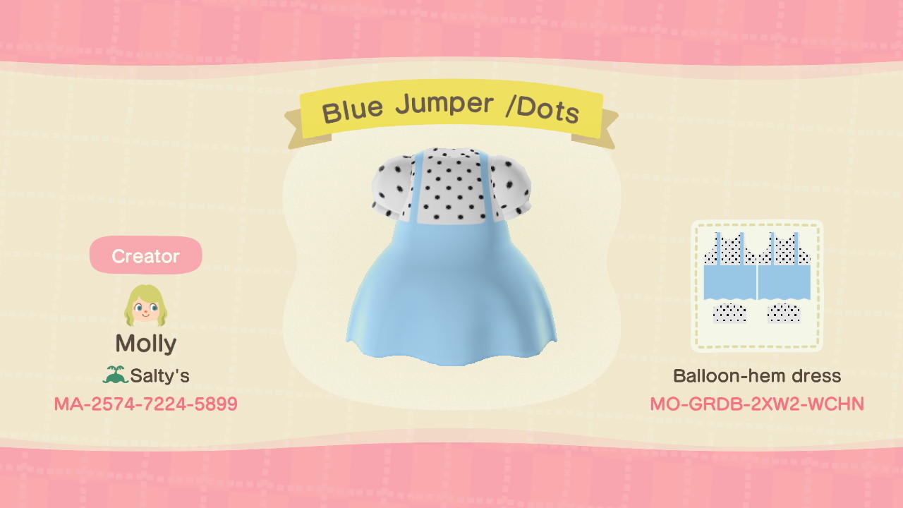 Animal Crossing Design Code: MO-GRDB-2XW2-WCHN Blue Jumper w/ Dots