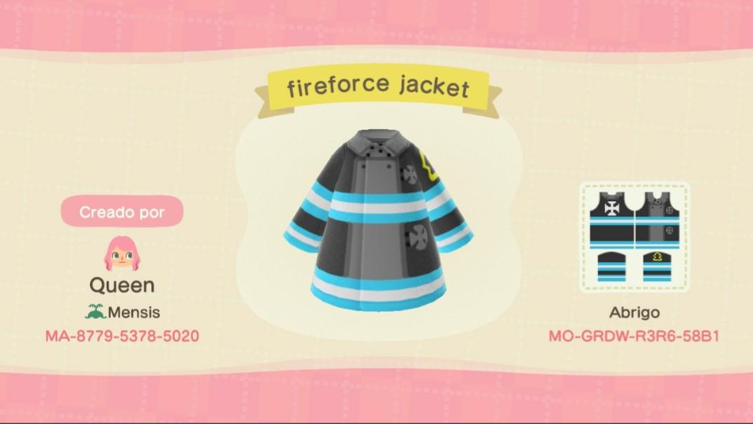 Animal Crossing Design Code: MO-GRDW-R3R6-58B1 Fireforce jacket