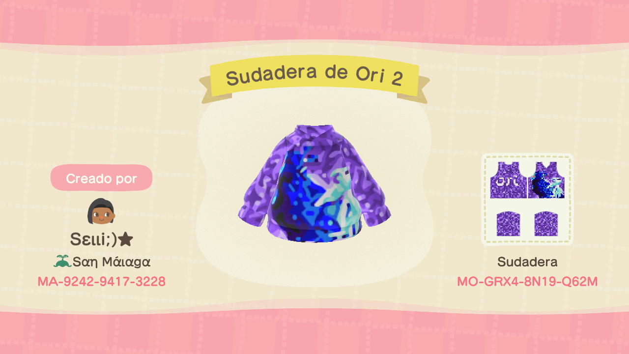 Animal Crossing Design Code: MO-GRX4-8N19-Q62M Sudadera de Ori 2