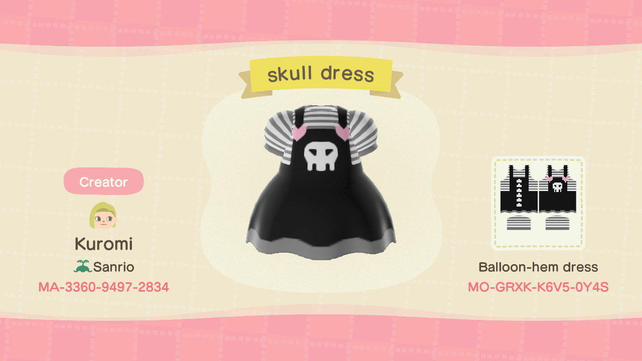 Animal Crossing Design Code: MO-GRXK-K6V5-0Y4S skull dress