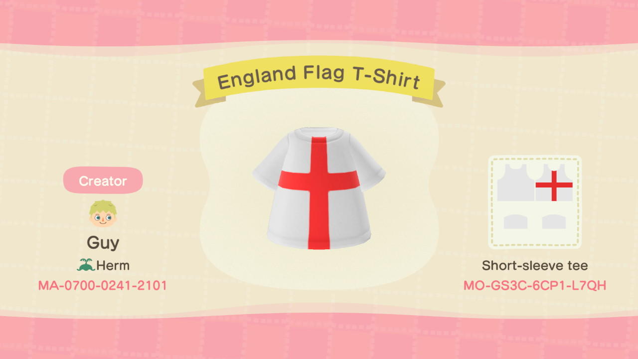 Animal Crossing Design Code: MO-GS3C-6CP1-L7QH England Flag T-Shirt