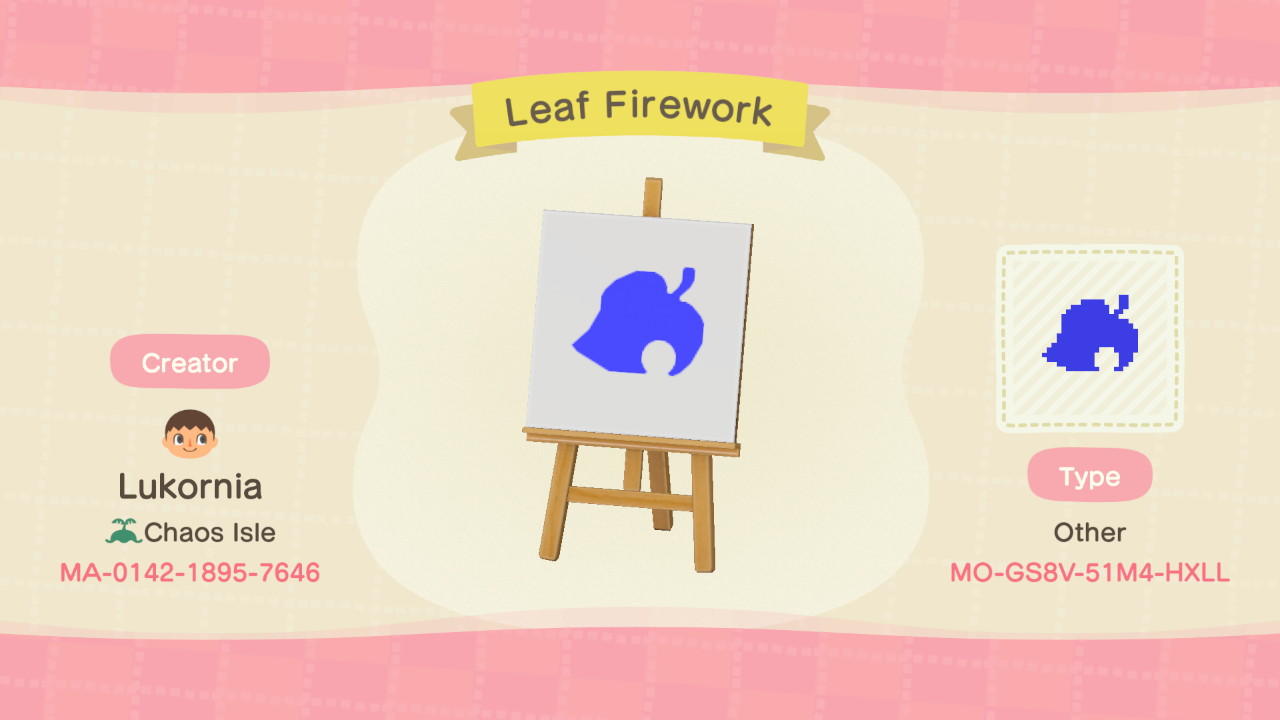 Animal Crossing Design Code: MO-GS8V-51M4-HXLL Leaf Firework