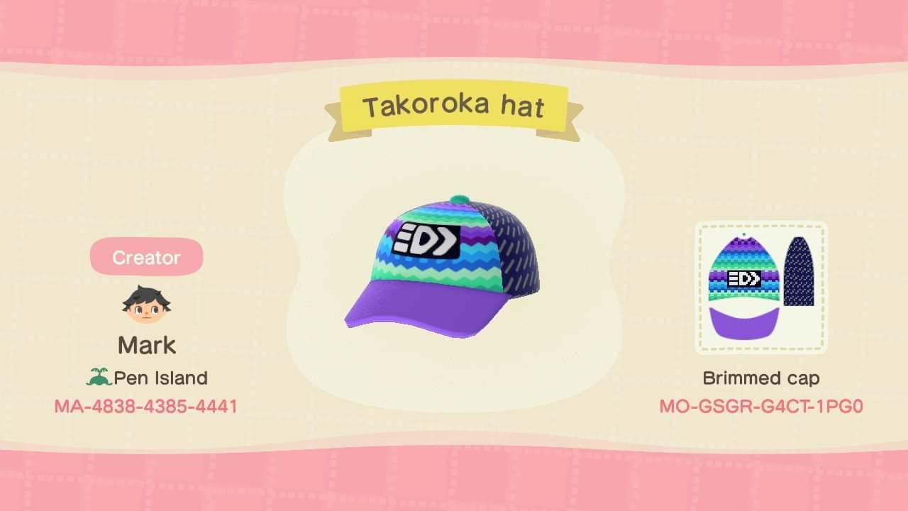 Animal Crossing Design Code: MO-GSGR-G4CT-1PG0 Takoroka hat