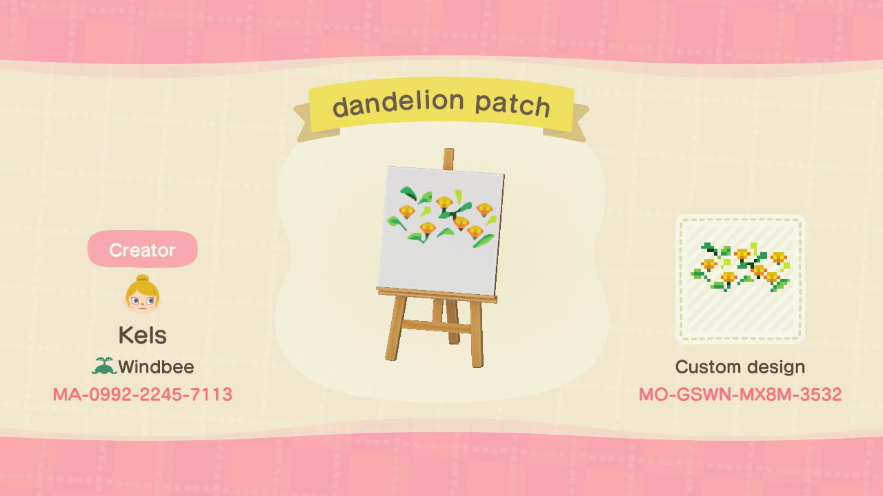 Animal Crossing Design Code: MO-GSWN-MX8M-3532 dandelion patch