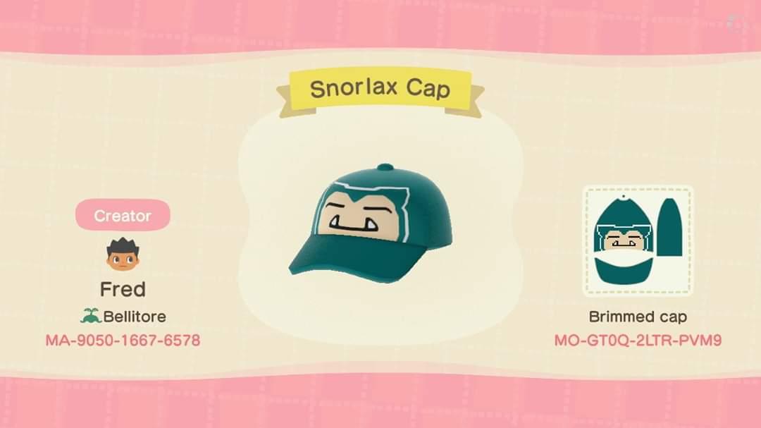 Animal Crossing Design Code: MO-GT0Q-2LTR-PVM9 Snorlax Cap