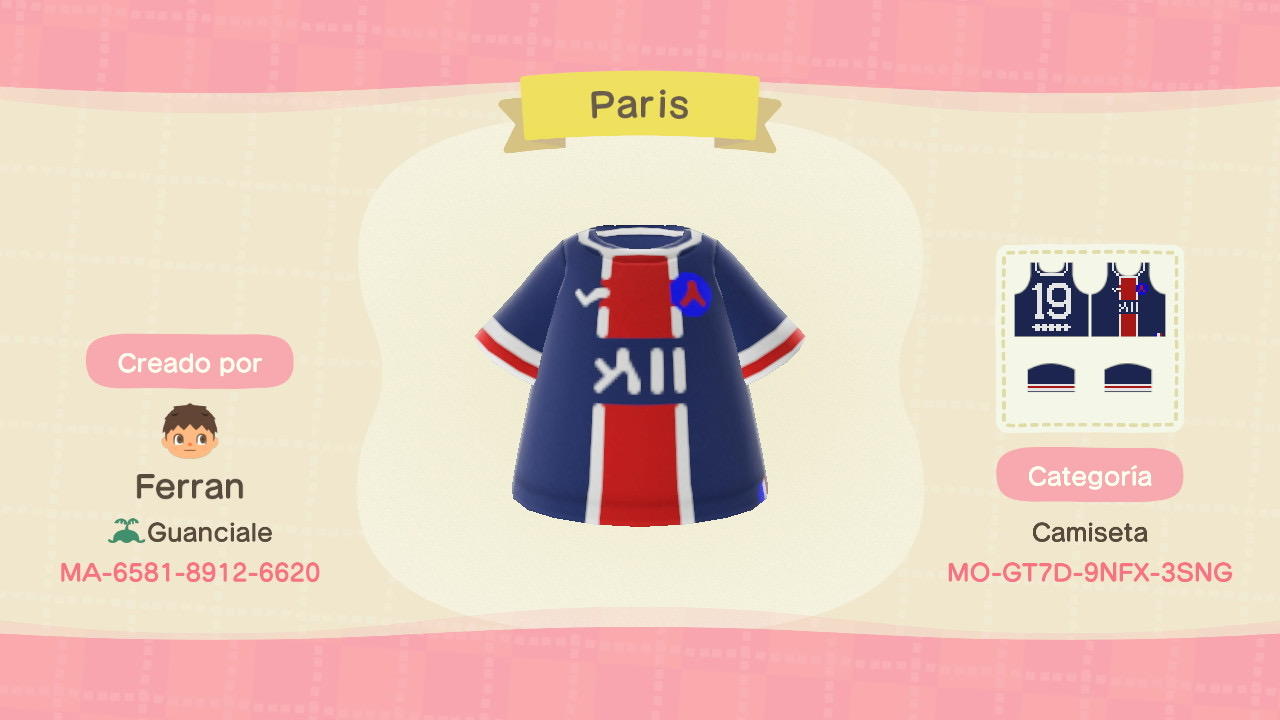 Animal Crossing Design Code: MO-GT7D-9NFX-3SNG Paris Saint-Germain