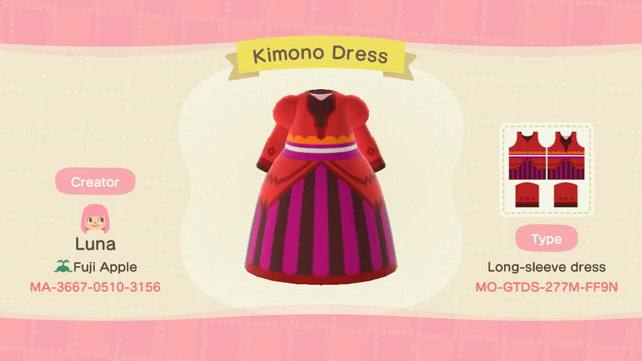 Animal Crossing Design Code: MO-GTDS-277M-FF9N Kimono Dress