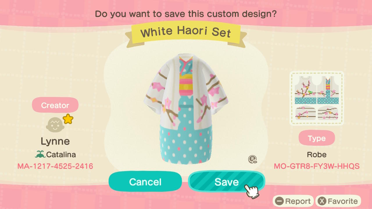 Animal Crossing Design Code: MO-GTR8-FY3W-HHQS White Haori Set