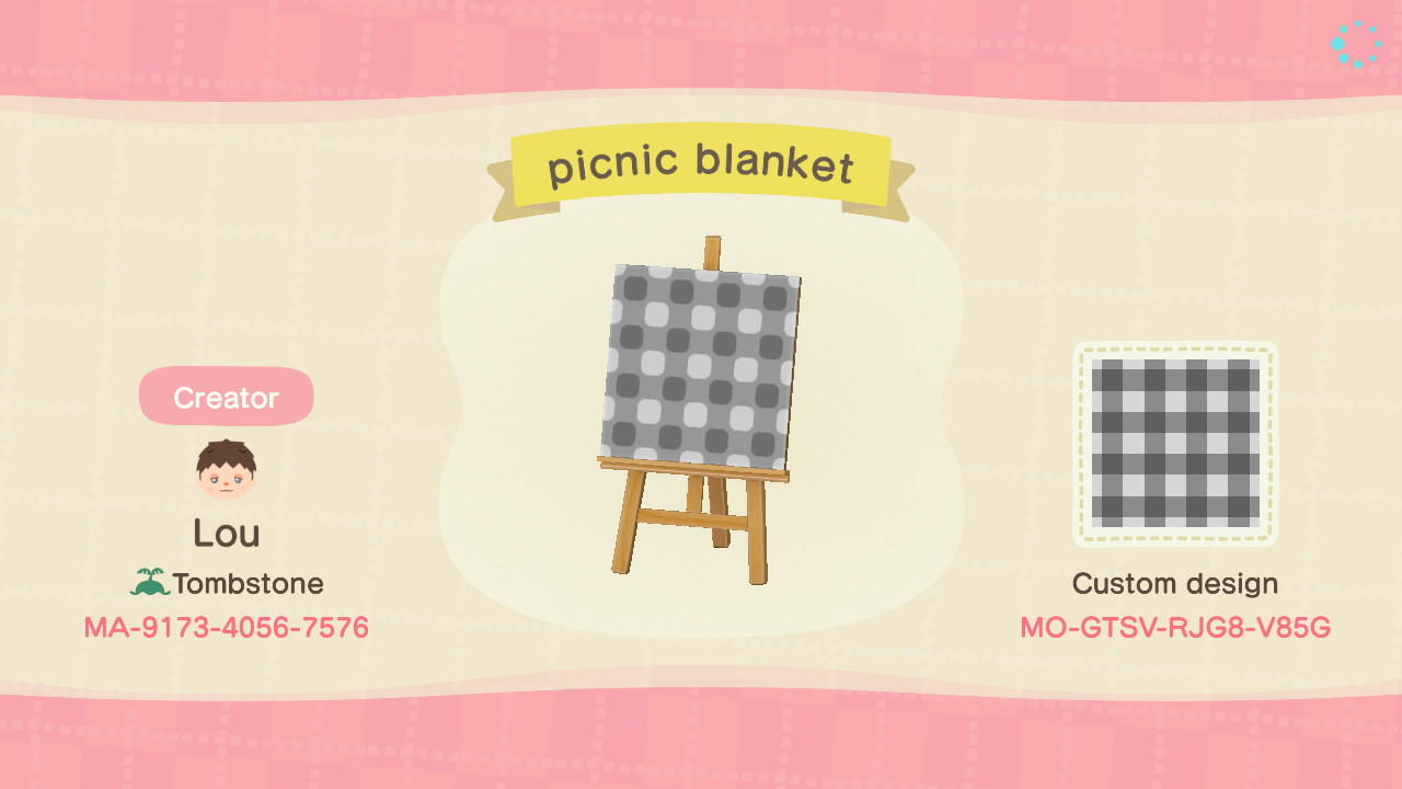 Animal Crossing Design Code: MO-GTSV-RJG8-V85G picnic blanket