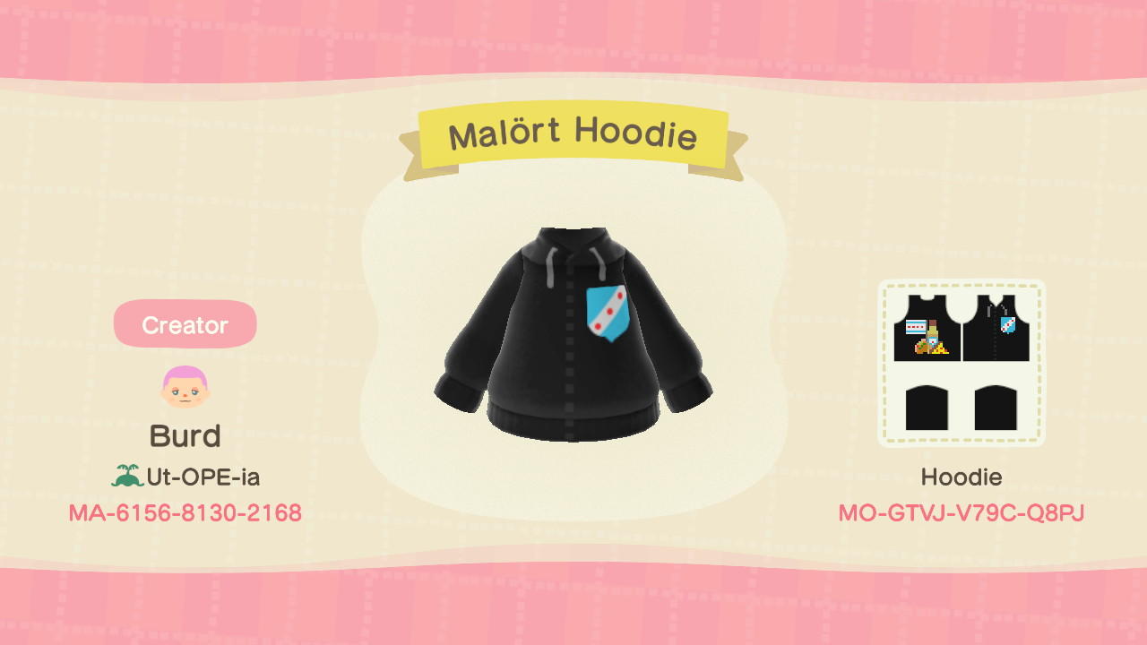 Animal Crossing Design Code: MO-GTVJ-V79C-Q8PJ MalÃ¶rt Hoodie