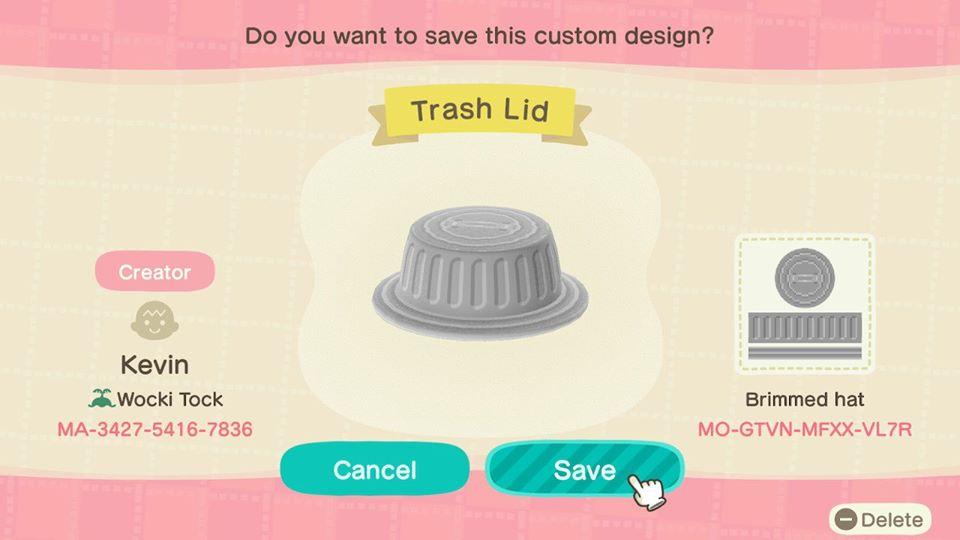 Animal Crossing Design Code: MO-GTVN-MFXX-VL7R Trash Lid