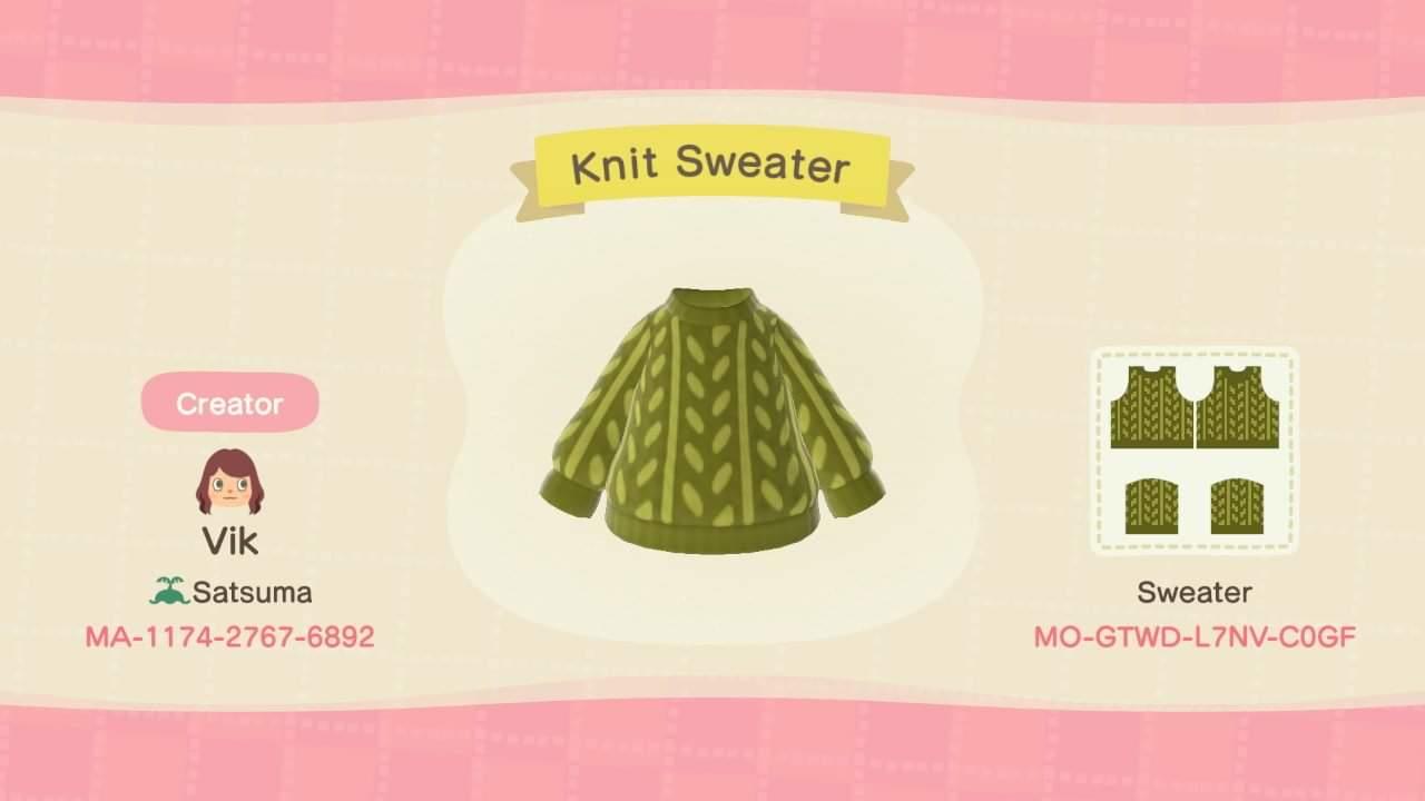 Animal Crossing Design Code: MO-GTWD-L7NV-C0GF Knit Sweater