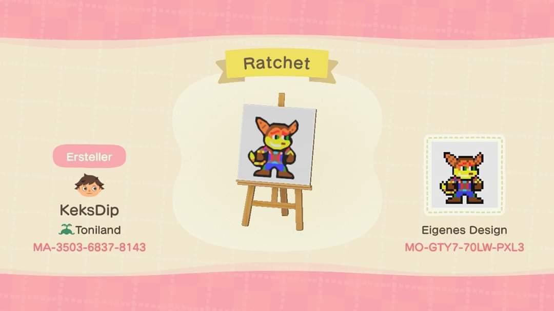 Animal Crossing Design Code: MO-GTY7-70LW-PXL3 Ratchet