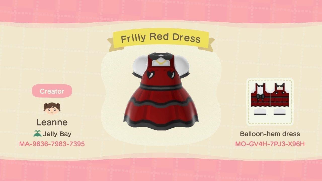 Animal Crossing Design Code: MO-GV4H-7PJ3-X96H Frilly Red Dress