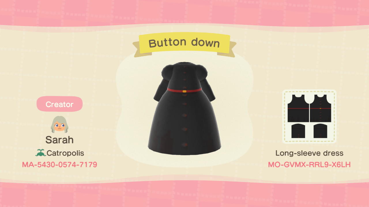 Animal Crossing Design Code: MO-GVMX-RRL9-X6LH Button Down
