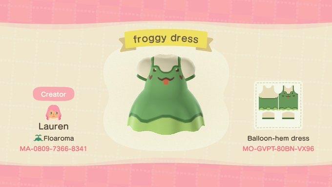 Animal Crossing Design Code: MO-GVPT-80BN-VX96 froggy dress