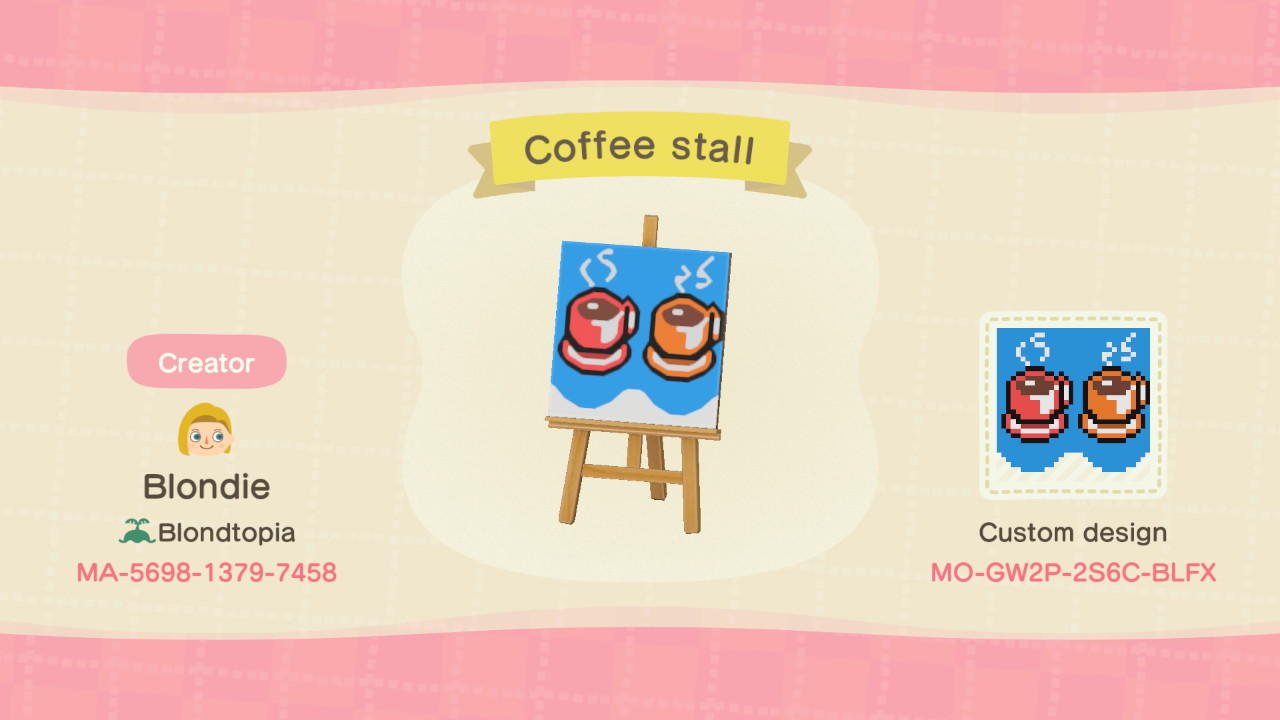 Animal Crossing Design Code: MO-GW2P-2S6C-BLFX Coffee stall