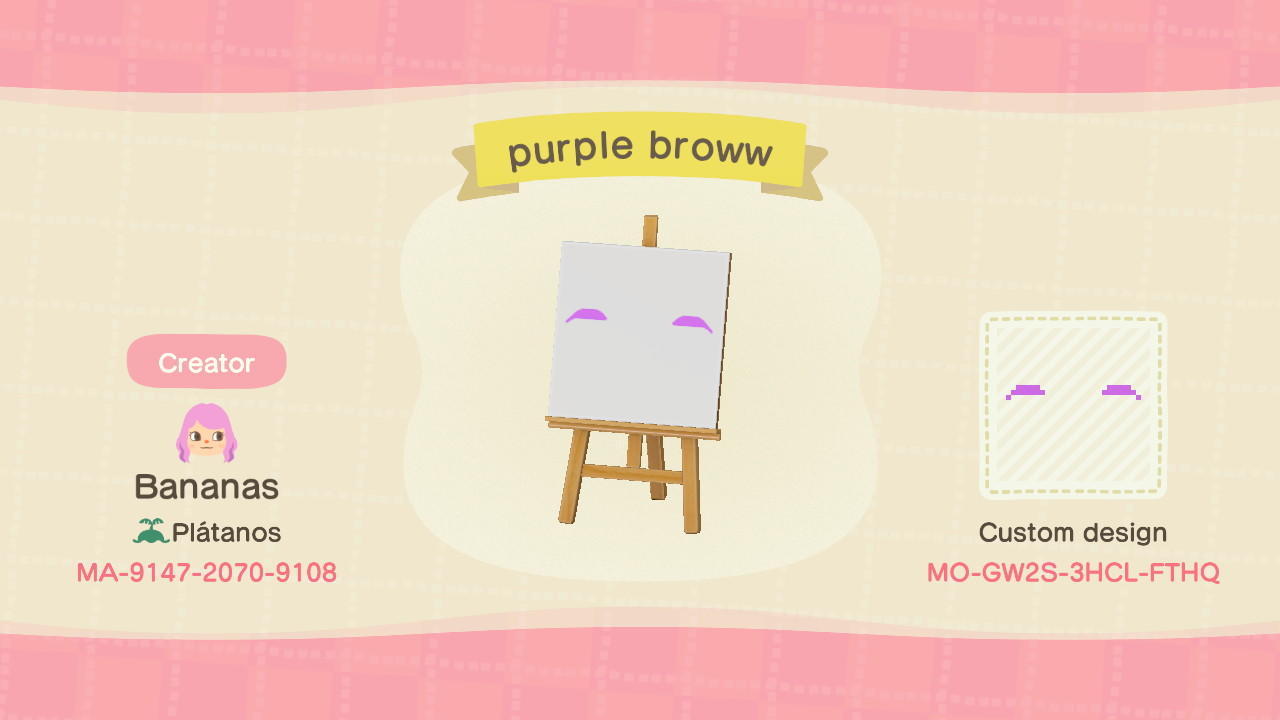 Animal Crossing Design Code: MO-GW2S-3HCL-FTHQ Purple Eyebrows