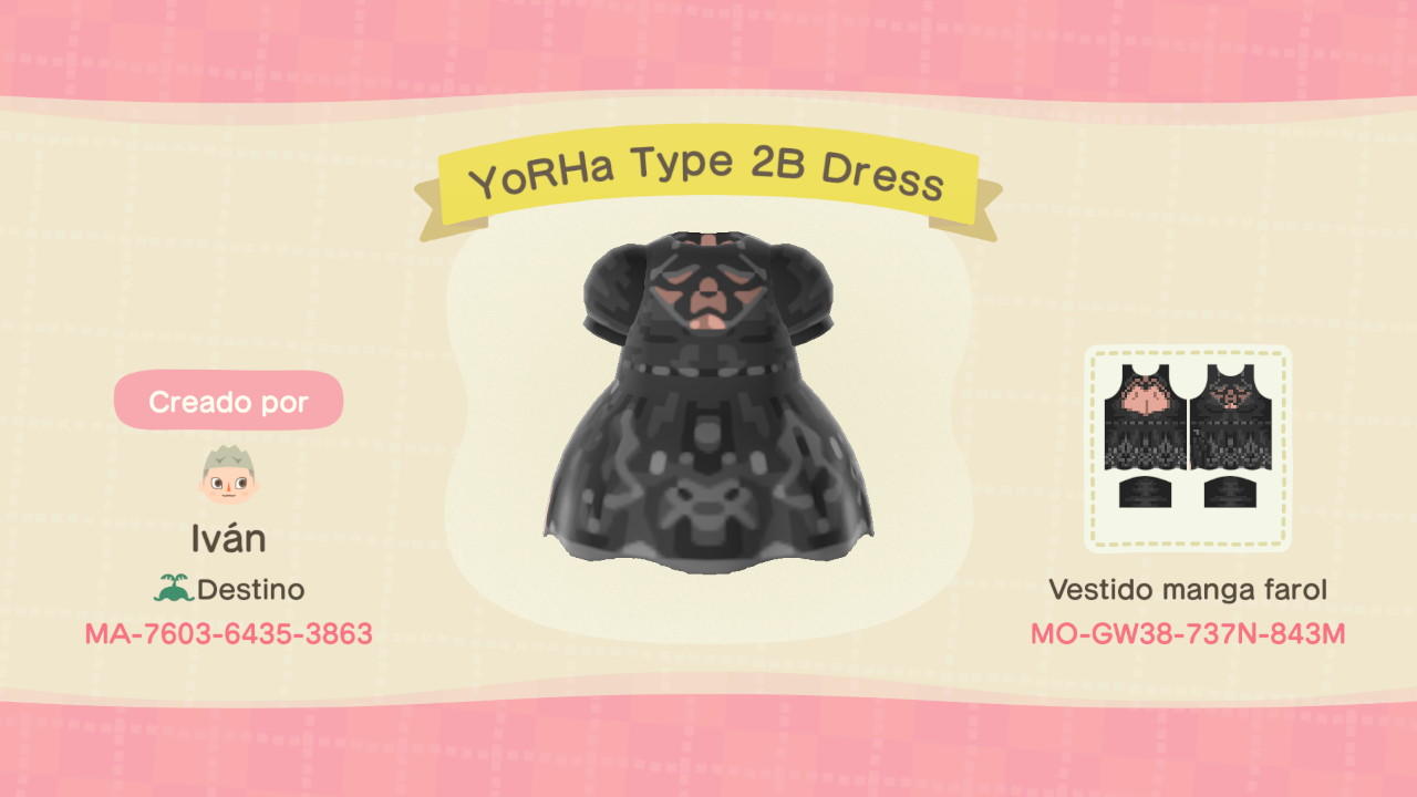Animal Crossing Design Code: MO-GW38-737N-843M YoRHA Type 2B Dress