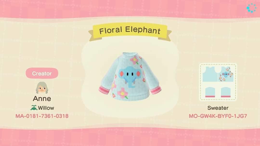 Animal Crossing Design Code: MO-GW4K-BYF0-1JG7 Floral Elephant