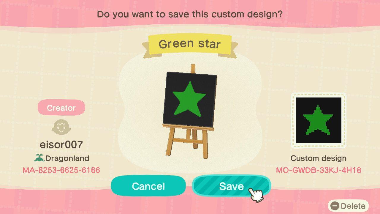 Animal Crossing Design Code: MO-GWDB-33KJ-4H18 Green star