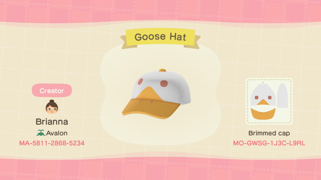 Animal Crossing Design Code: MO-GWSG-1J3C-L9RL Goose Hat