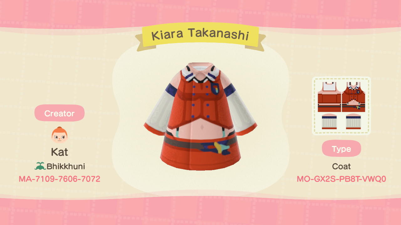 Animal Crossing Design Code: MO-GX2S-PB8T-VWQ9 Kiara Takanashi