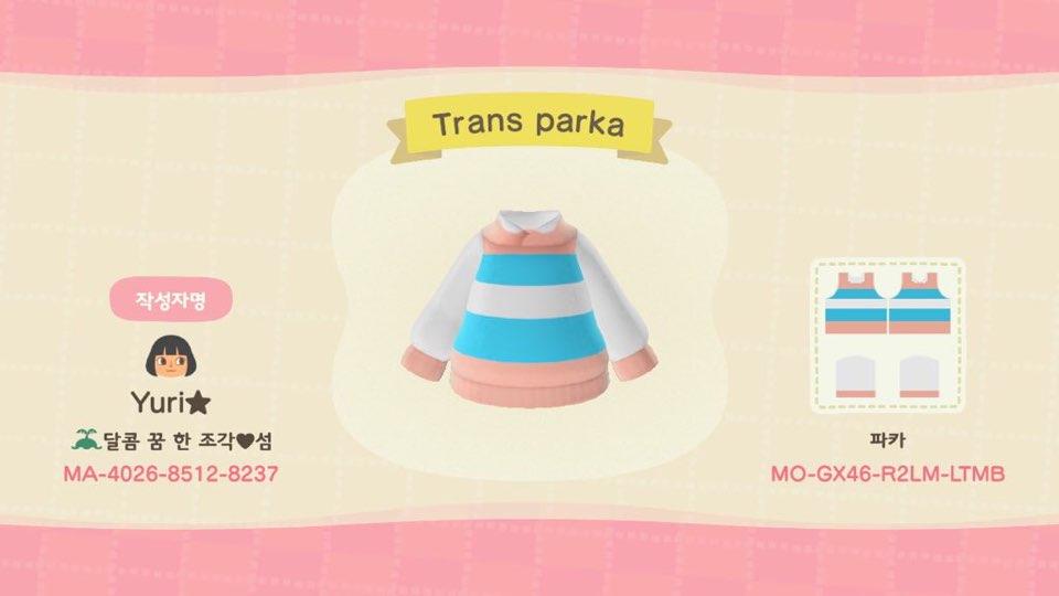 Animal Crossing Design Code: MO-GX46-R2LM-LTMB Trans parka