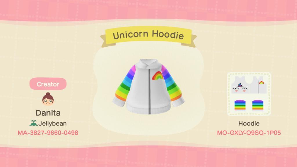 Animal Crossing Design Code: MO-GXLY-Q9SQ-1P05 Unicorn Hoodie