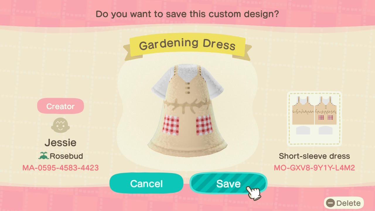 Animal Crossing Design Code: MO-GXV8-9Y1Y-L4M2 Gardening Dress