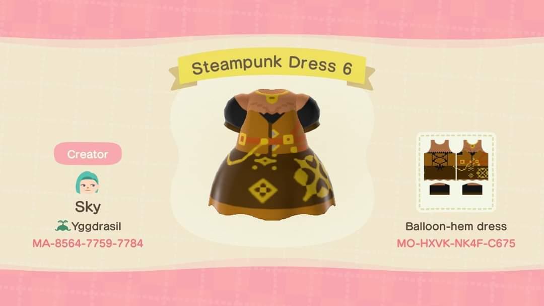 Animal Crossing Design Code: MO-GXVK-NK4F-C675 Steampunk Dress 6