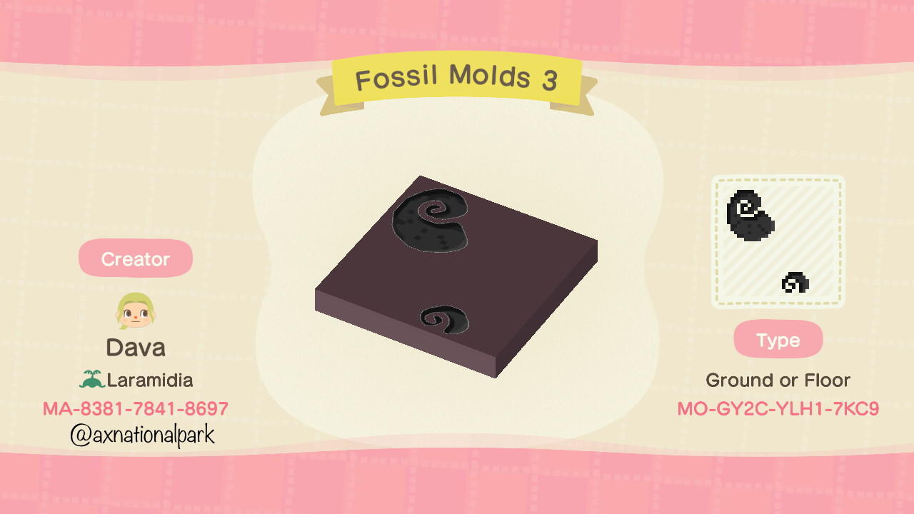Animal Crossing Design Code: MO-GY2C-YLH1-7KC9 Fossil Molds 3