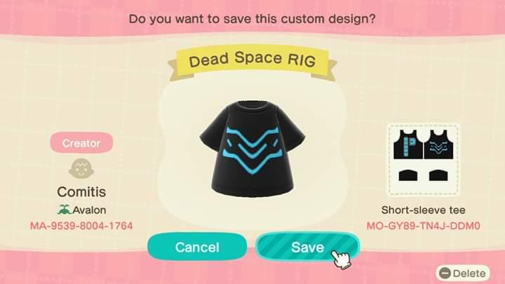 Animal Crossing Design Code: MO-GY89-TN4J-DDM0 Dead Space RIG