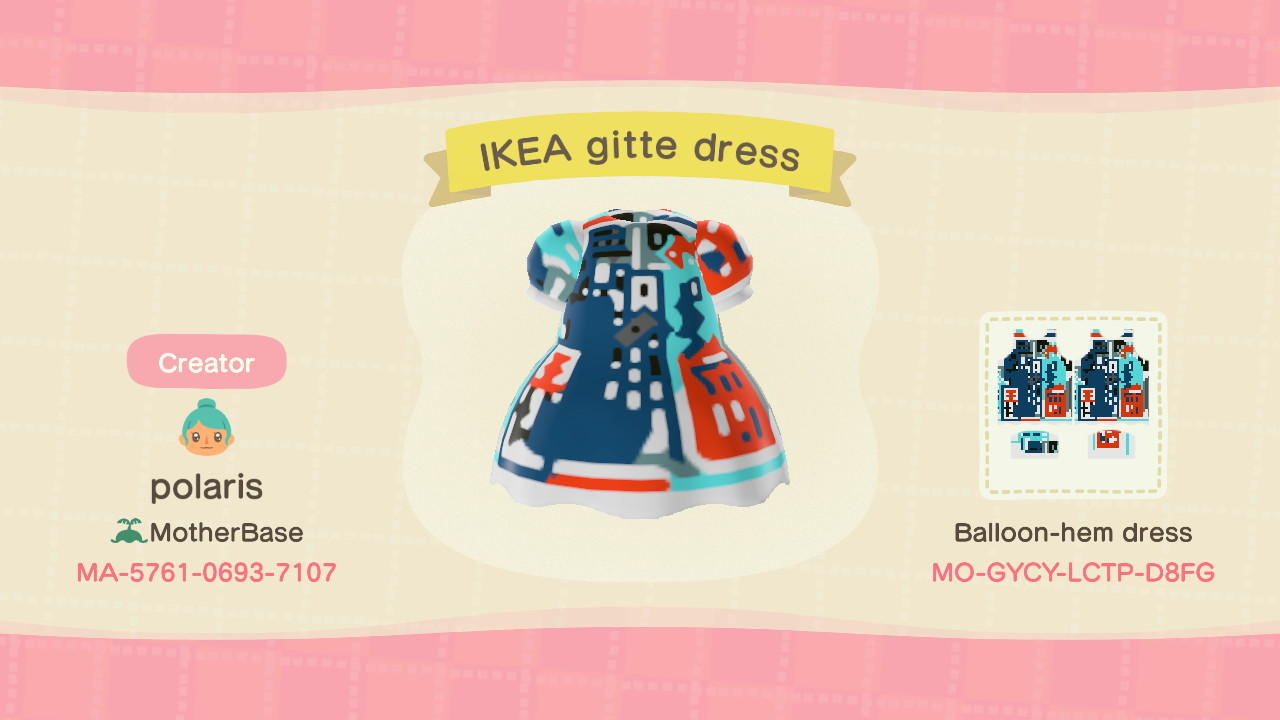 Animal Crossing Design Code: MO-GYCY-LCTP-D8FG IKEA gitte dress