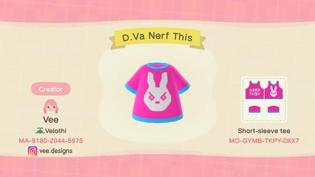 Animal Crossing Design Code: MO-GYMB-TKPY-DXX7 D.Va Nerf This