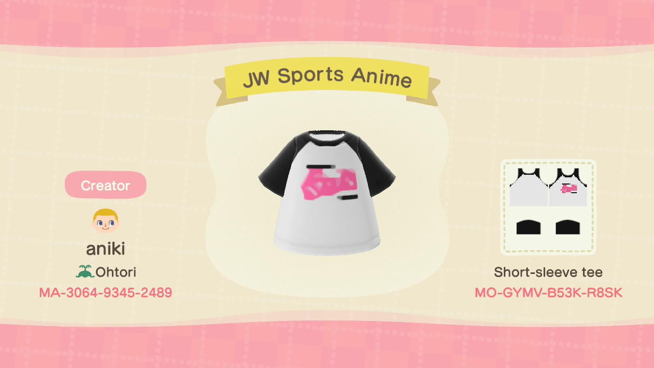 Animal Crossing Design Code: MO-GYMV-B53K-R8SK JW Sports Anime