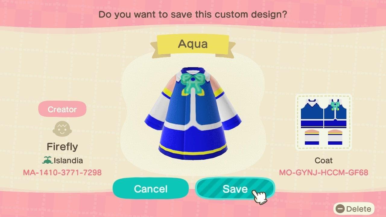 Animal Crossing Design Code: MO-GYNJ-HCCM-GF68 Aqua