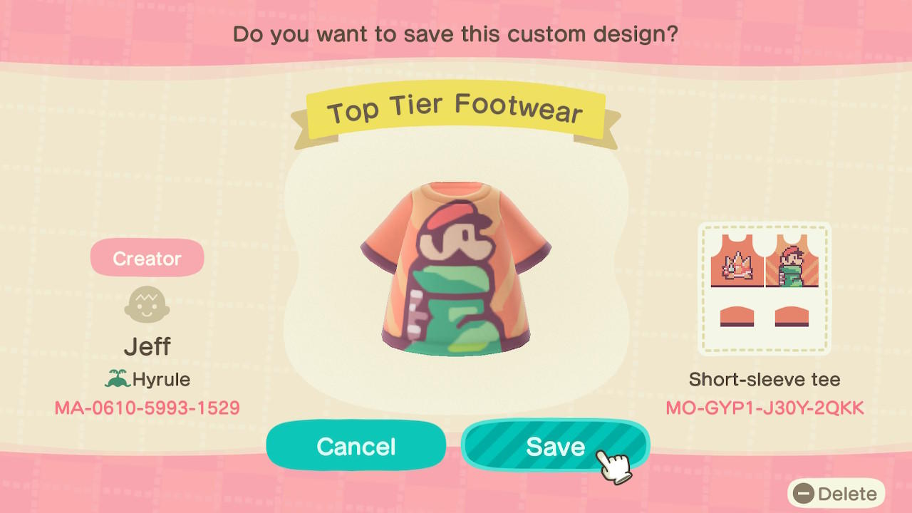 Animal Crossing Design Code: MO-GYP1-J30Y-2QKK Top Tier Footwear