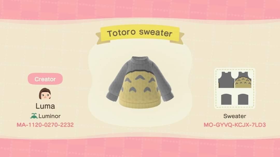 Animal Crossing Design Code: MO-GYVQ-KCJX-7LD3 Totoro sweater