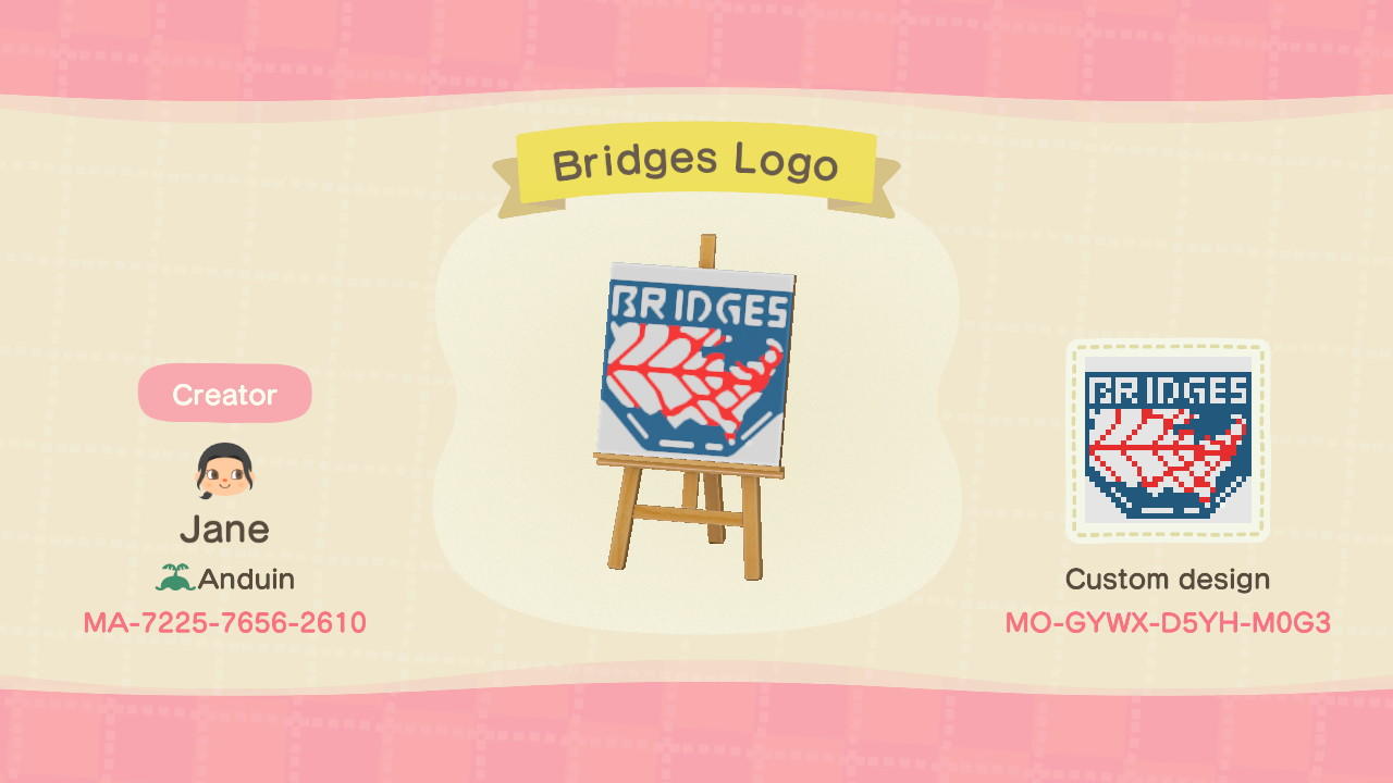 Animal Crossing Design Code: MO-GYWX-D5YH-M0G3 Bridges Logo