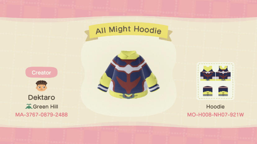 Animal Crossing Design Code: MO-H008-NH07-921W All Might