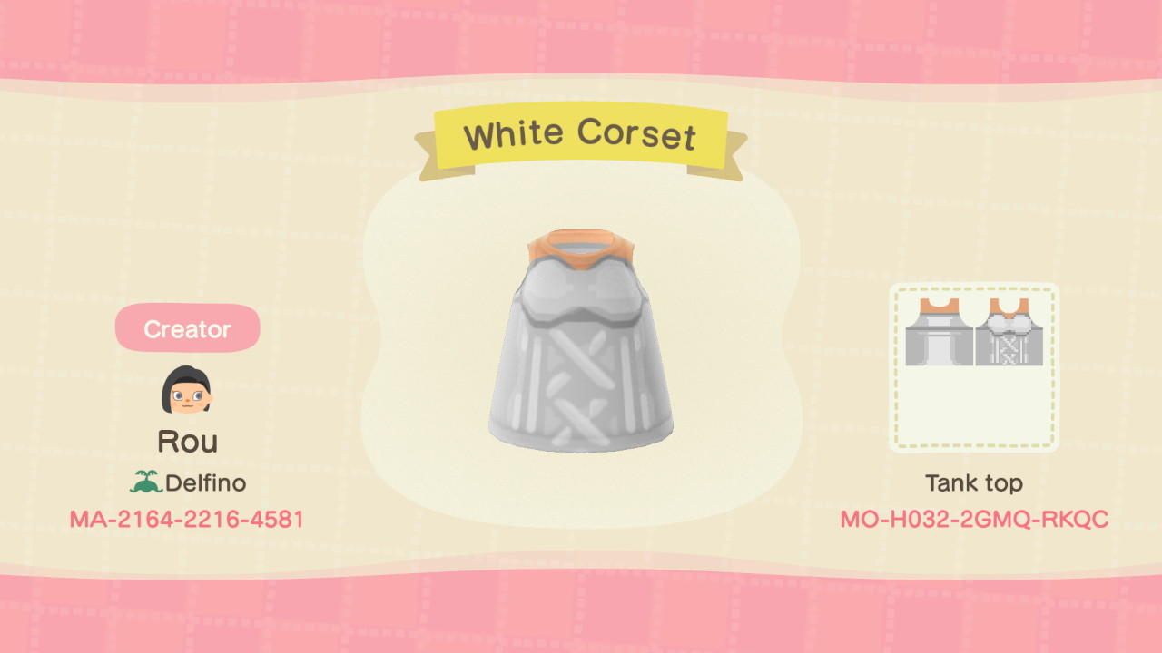 Animal Crossing Design Code: MO-H032-2GMQ-RKQC White Corset NoSleev