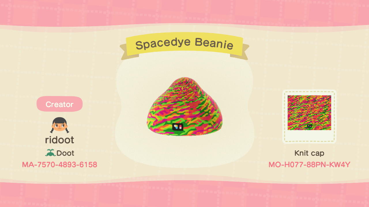 Animal Crossing Design Code: MO-H077-88PN-KW4Y Spacedye Beanie