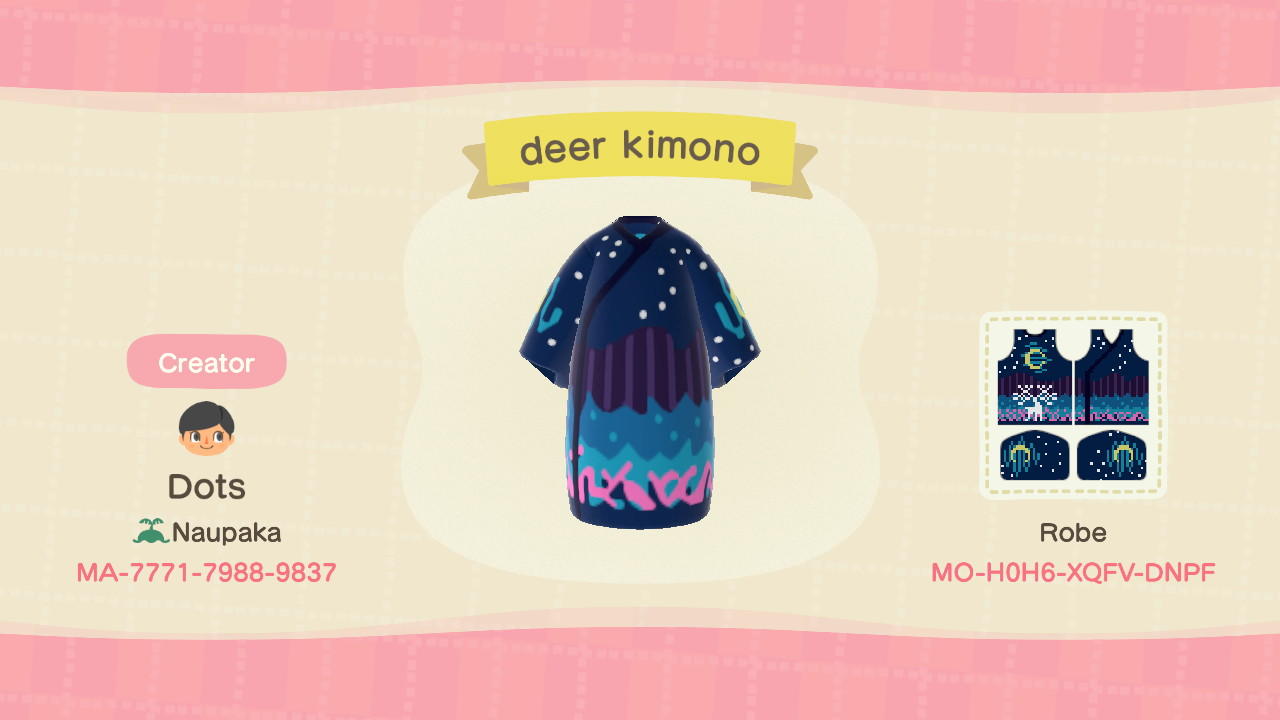 Animal Crossing Design Code: MO-H0H6-XQFV-DNPF deer kimono