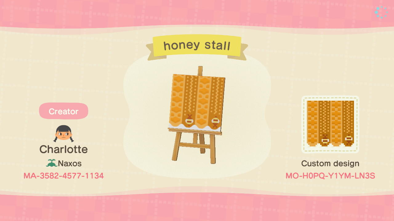Animal Crossing Design Code: MO-H0PQ-Y1YM-LN3S honey stall