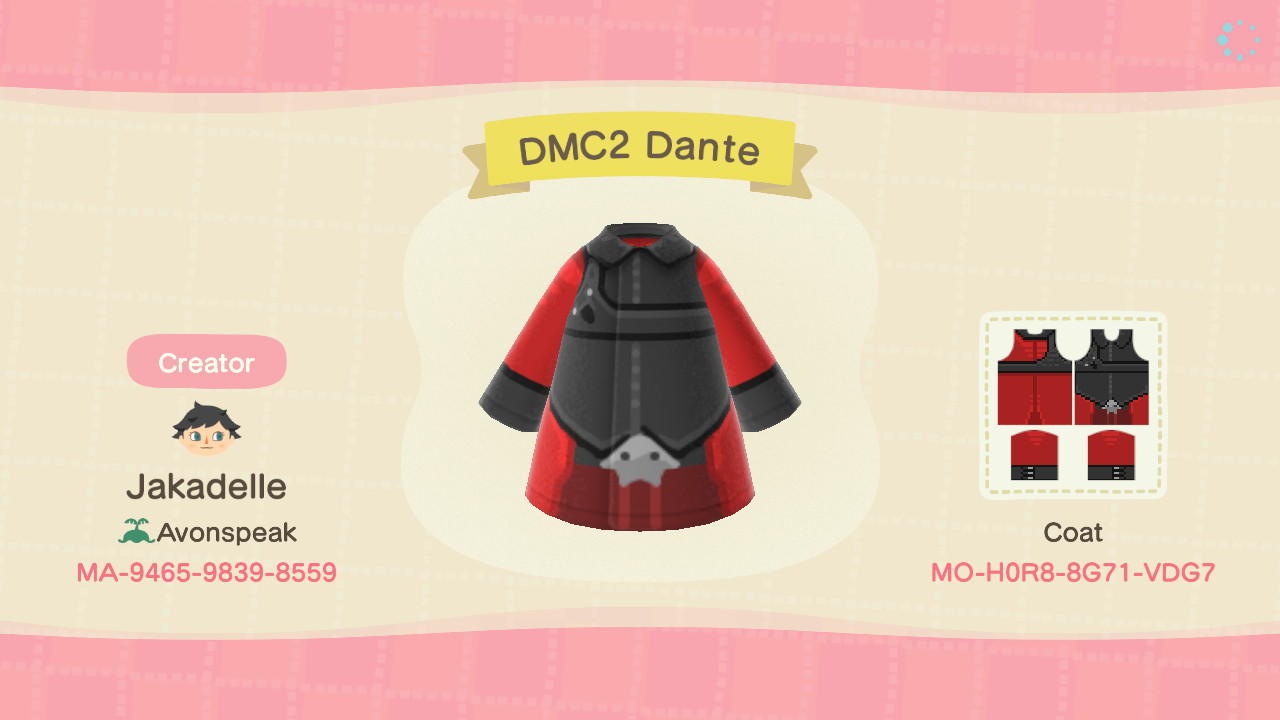 Animal Crossing Design Code: MO-H0R8-8G71-VDG7 DMC2 Dante