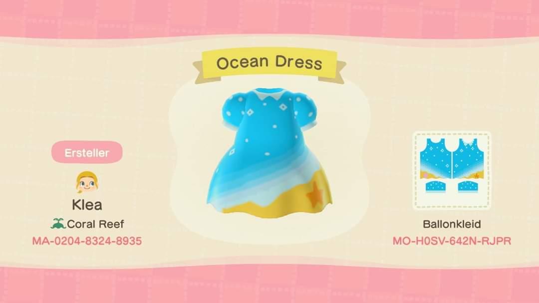 Animal Crossing Design Code: MO-H0SV-642N-RJPR Ocean Dress