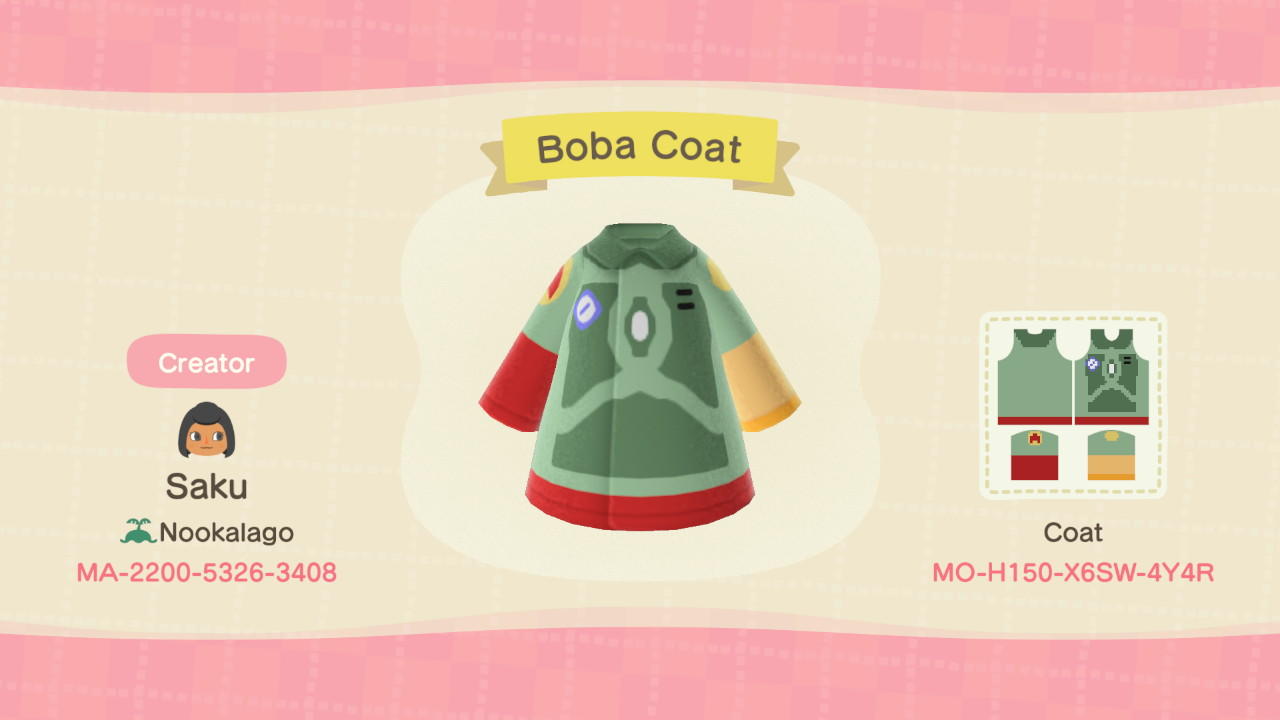 Animal Crossing Design Code: MO-H150-X6SW-4Y4R Boba Coat
