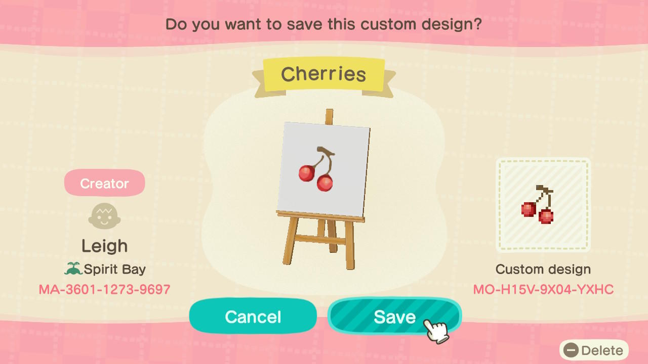 Animal Crossing Design Code: MO-H15V-9X04-YXHC Cherries
