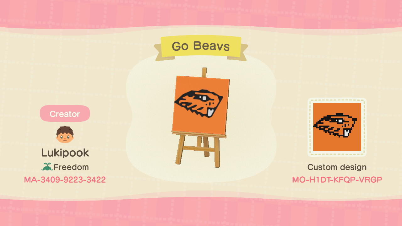 Animal Crossing Design Code: MO-H1DT-KFQP-VRGP Go Beavers OSU